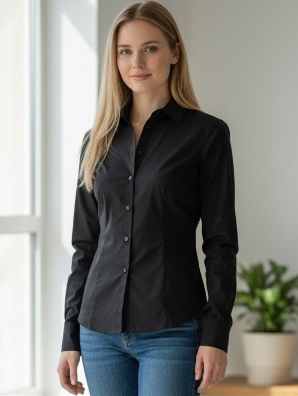 Philosophy di Alberta Ferretti Cotton Black Top with Branded Neck Label
